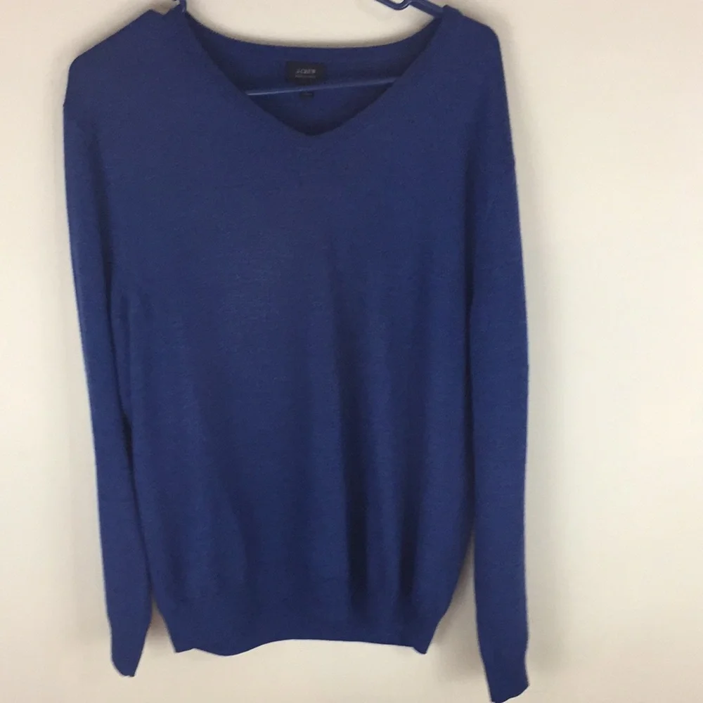 J Crew Blue Merino Wool V-Neck Lightweight Sweater Size Large